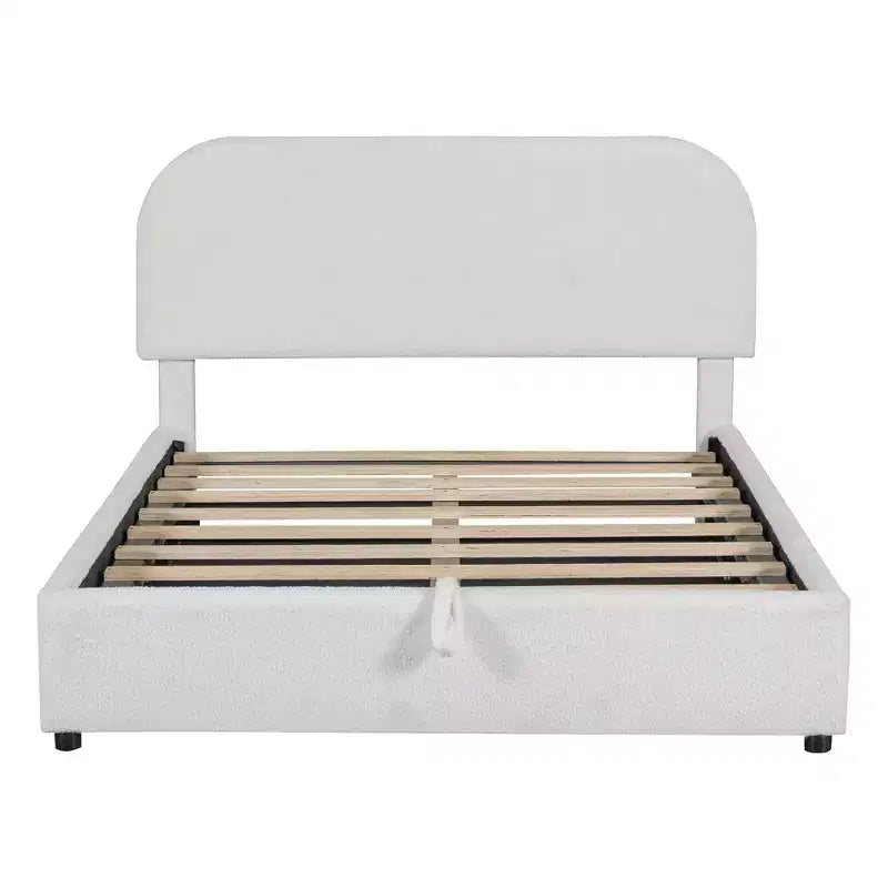 Letto a piattaforma matrimoniale in pile Teddy grigio/bianco con contenitore idraulico, 2 persone
