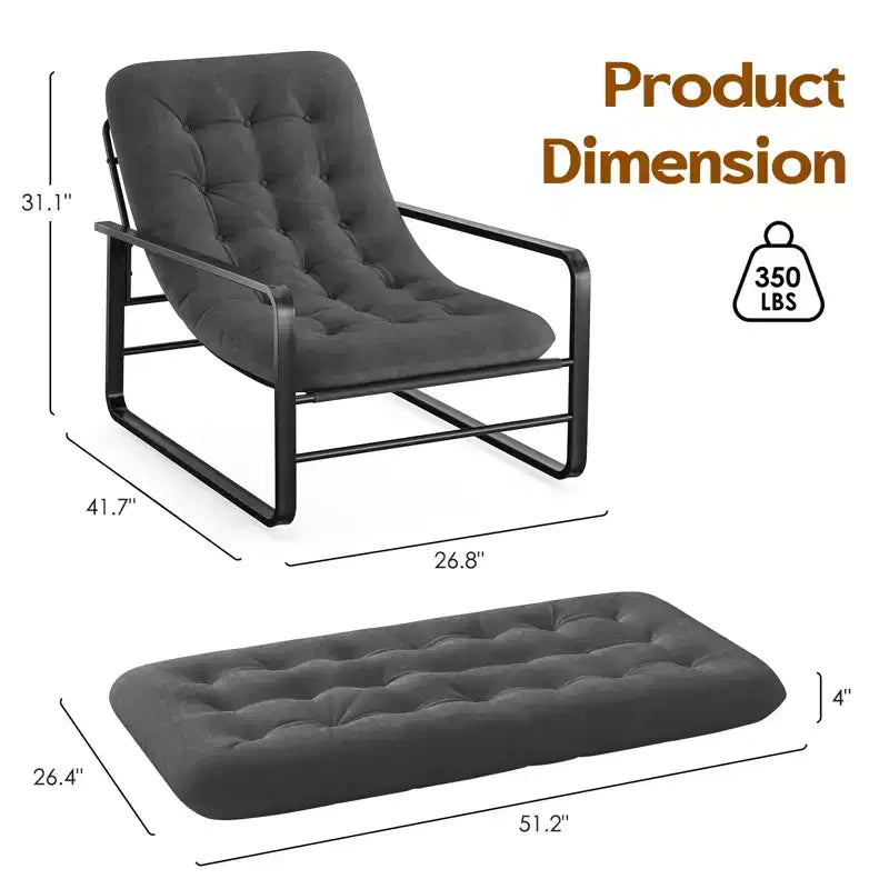 Poltrona di design moderna trapuntata con struttura in metallo, seduta singola
