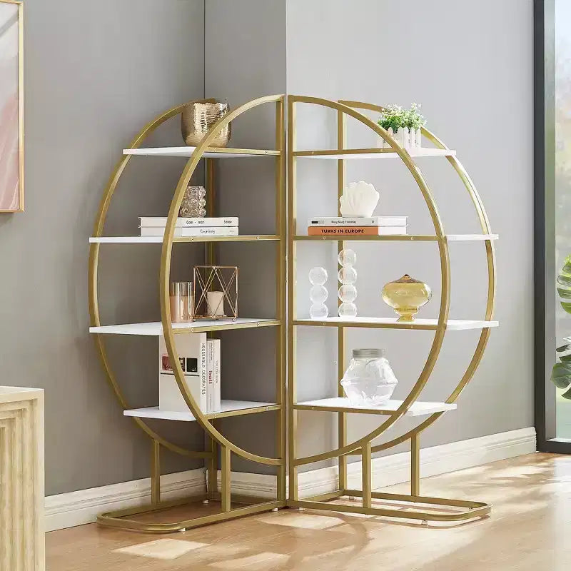 Libreria aperta modulare a 4 ripiani Bianca e Oro, Montaggio da 2 persone