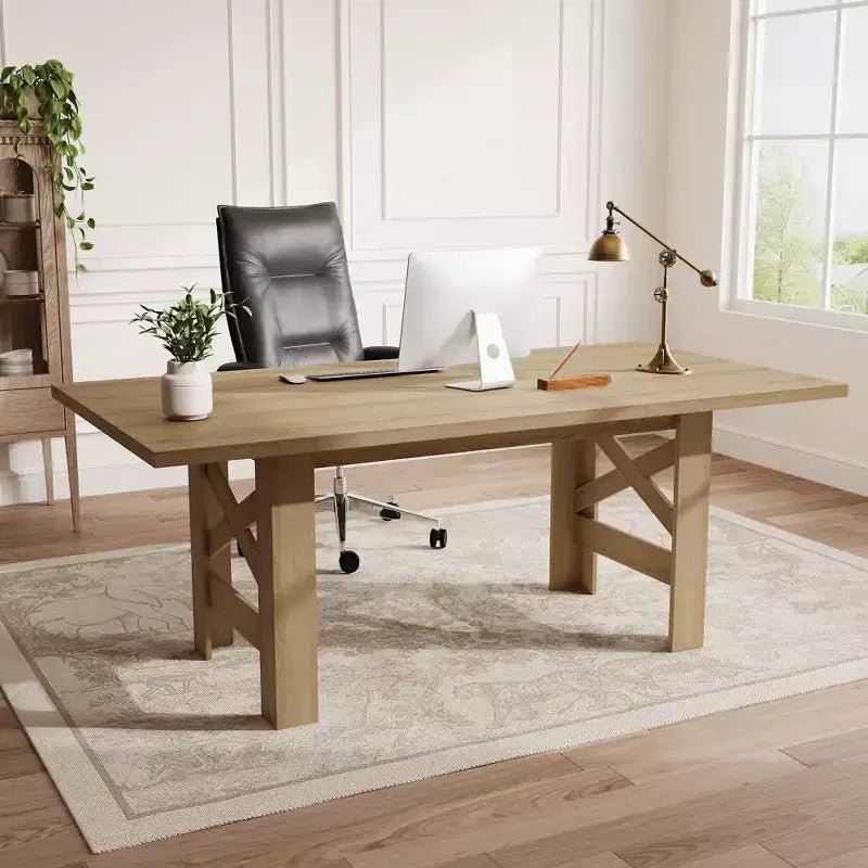 Black / Wood Color 71'' Rectangular Farmhouse Dining Table for 6–8