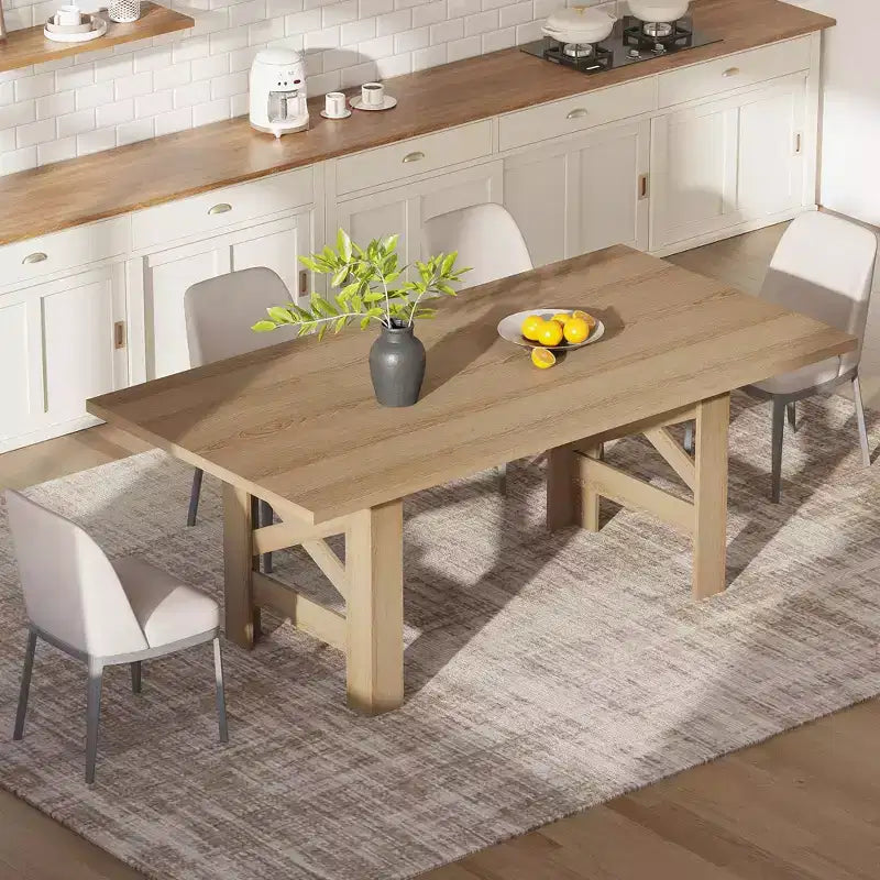 Black / Wood Color 71'' Rectangular Farmhouse Dining Table for 6–8