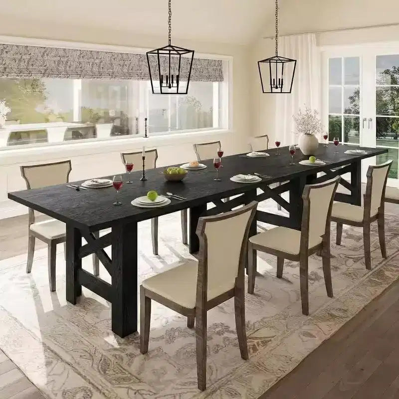Black / Wood Color 71'' Rectangular Farmhouse Dining Table for 6–8