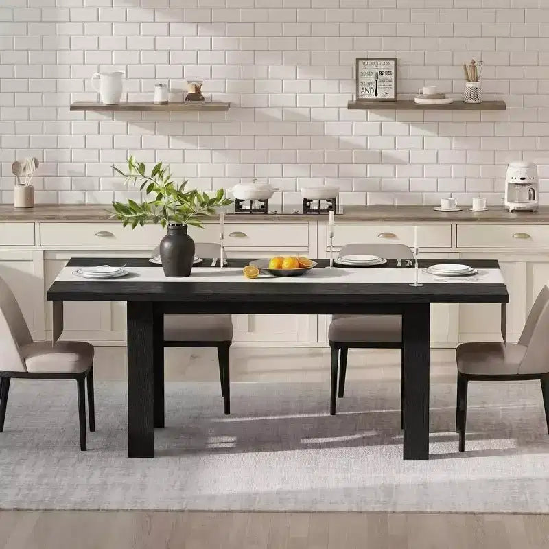 Black / Wood Color 71'' Rectangular Farmhouse Dining Table for 6–8