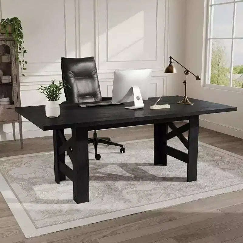 Black / Wood Color 71'' Rectangular Farmhouse Dining Table for 6–8