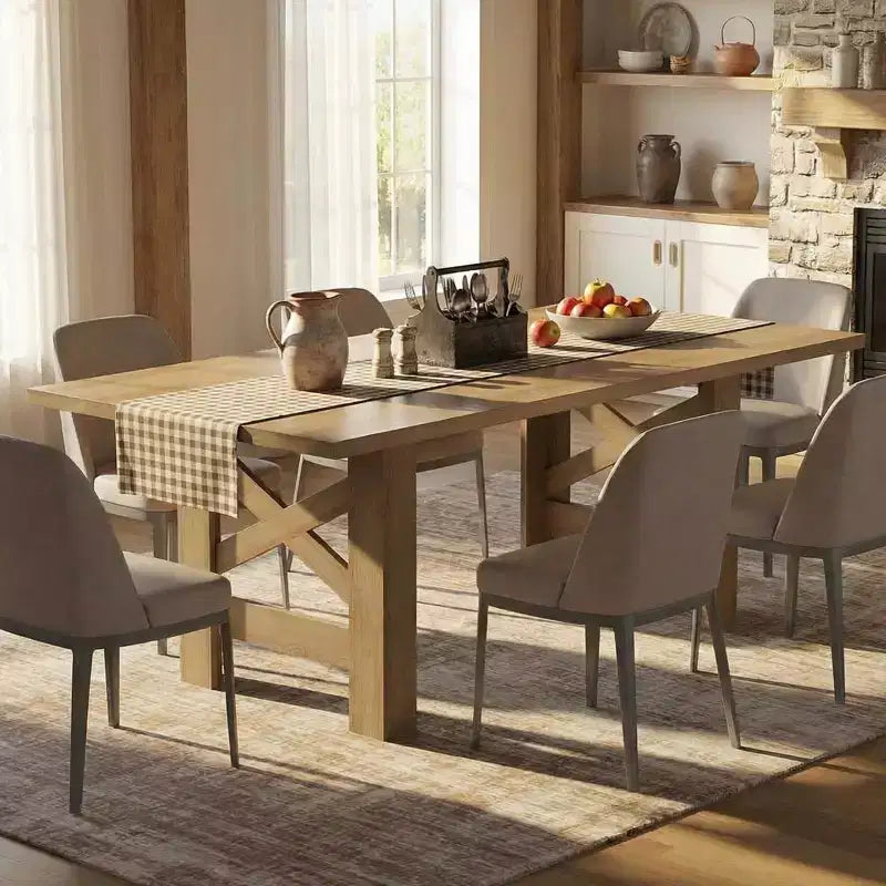 Black / Wood Color 71'' Rectangular Farmhouse Dining Table for 6–8