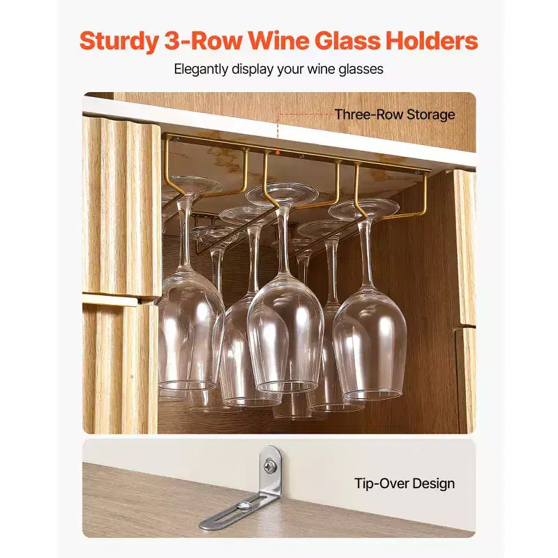 Natural Wood Wine Cabinet with LED Light & Charging Station, 9-Bottle Rack, 1-Person Assembly