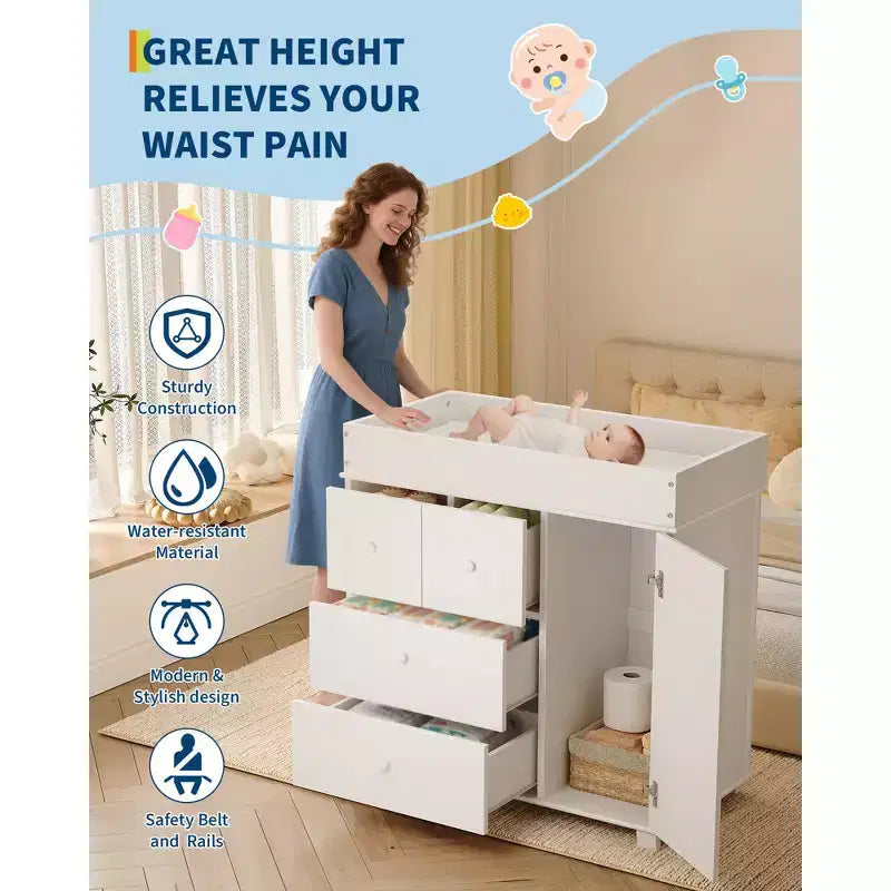 Fasciatoio Comò Bianco con 2/4 Cassetti – Mobile Contenitore da Cameretta per Singola Persona