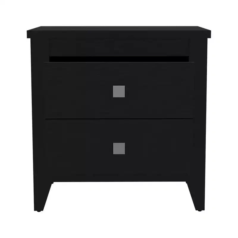 HomeRoots 24 Black Wood Two Drawer Nightstand