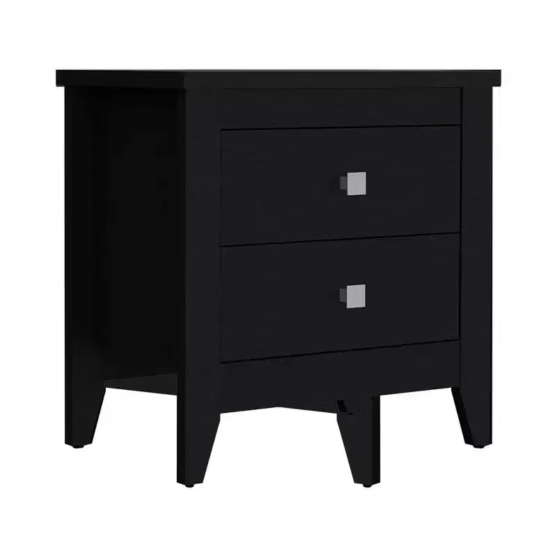 Black Wood Two-Drawer Nightstand, 1-Piece