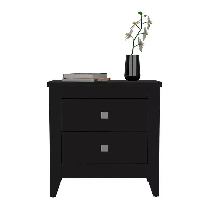 Black Wood Two-Drawer Nightstand, 1-Piece