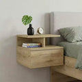 Beige Wood 1-Drawer Floating Nightstand, 1-Person