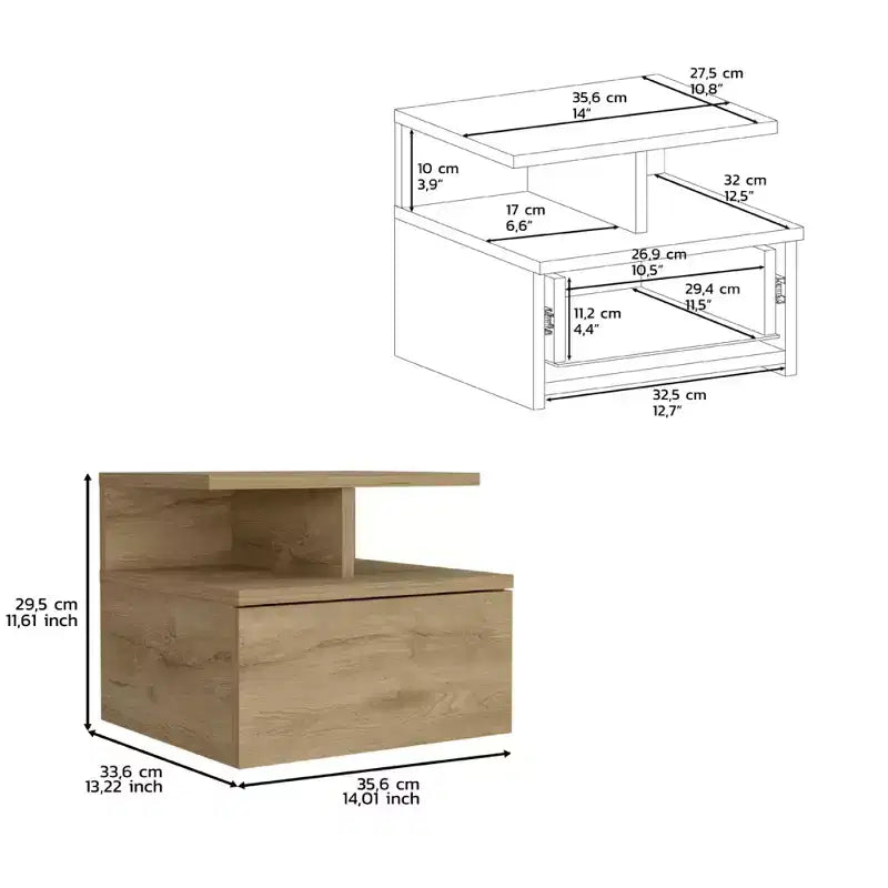 Beige Wood 1-Drawer Floating Nightstand, 1-Person