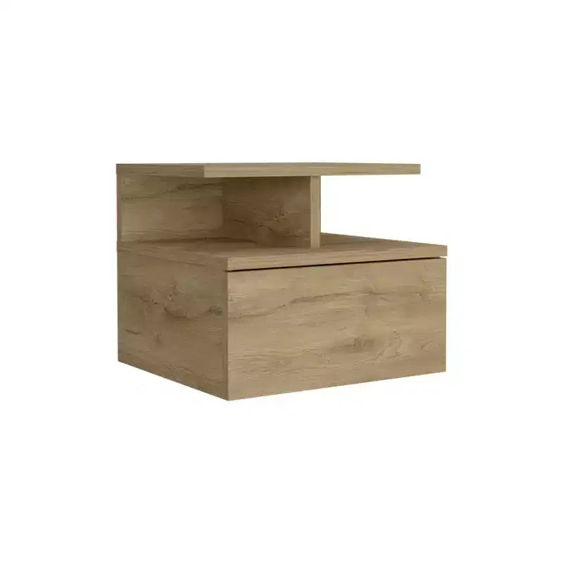 Beige Wood 1-Drawer Floating Nightstand, 1-Person