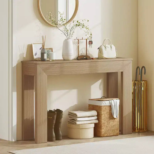 47" Console Table, Natural Wood / Walnut, Modern Narrow, 1-Piece