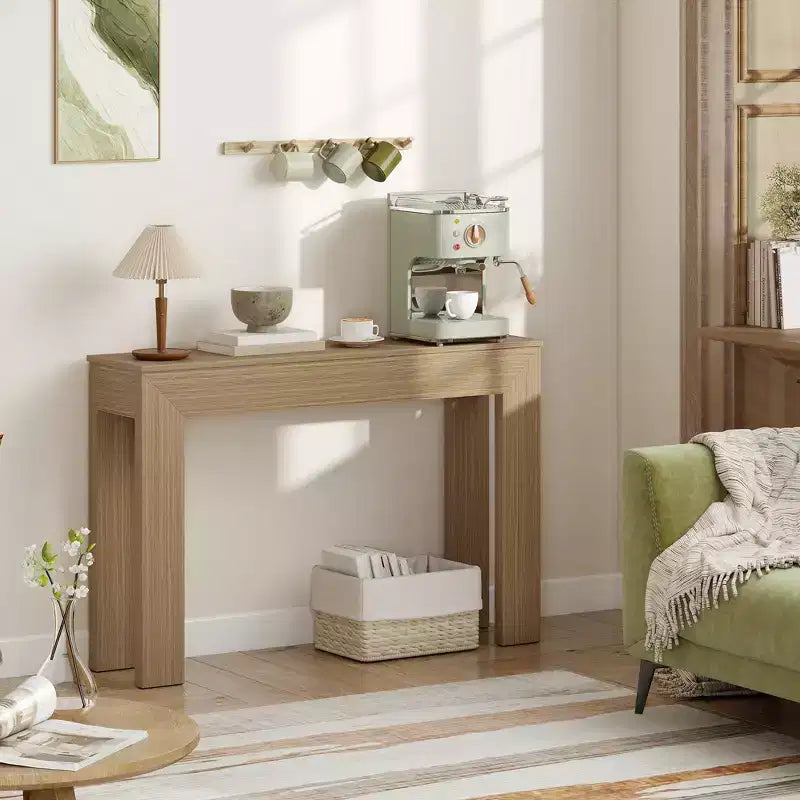 47" Console Table, Natural Wood / Walnut, Modern Narrow, 1-Piece