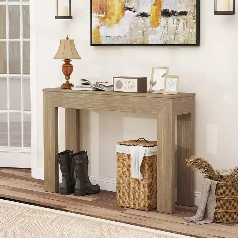47" Console Table, Natural Wood / Walnut, Modern Narrow, 1-Piece