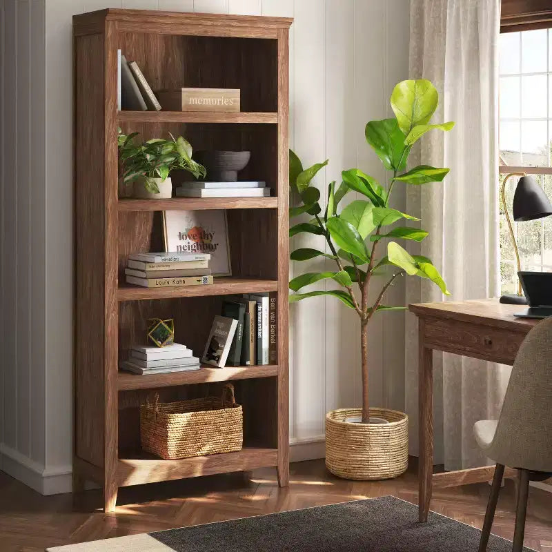 Libreria a 5 ripiani da 72" – Bianca / Nera / Marrone Espresso / Rustica / Marrone Noce | Ripiani aperti | Montaggio da 1 persona