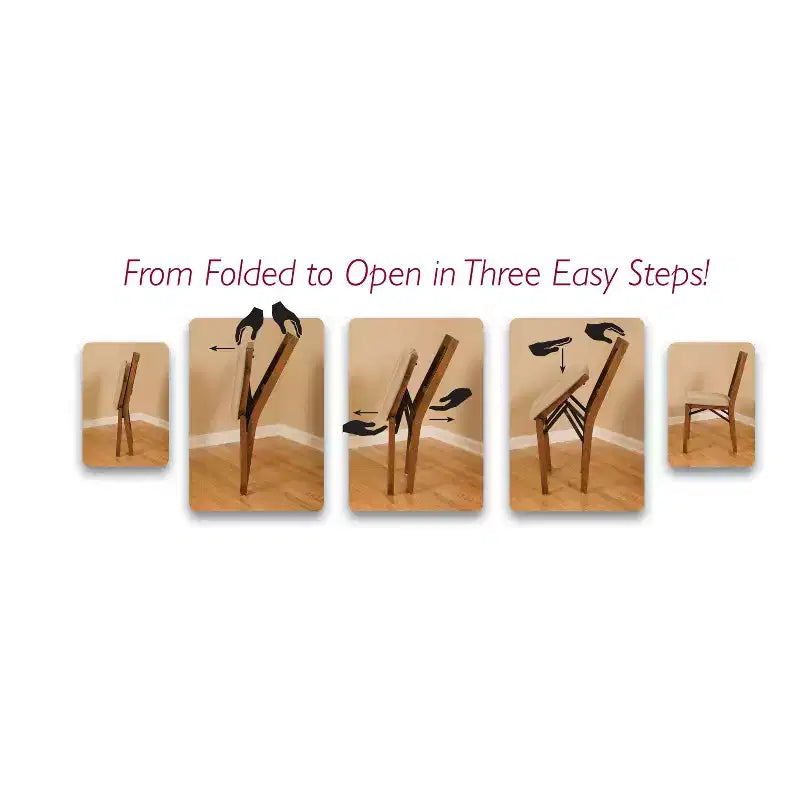 Cherry Lattice Back Folding Chair, Upholstered, Armless – Set of 2