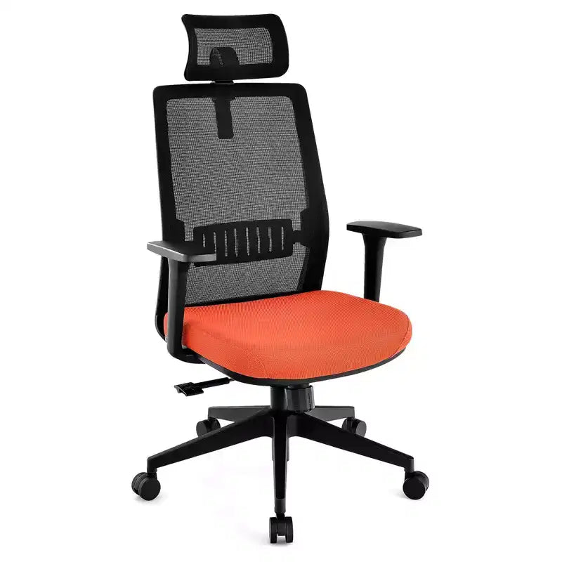 Sedia da Ufficio Ergonomica Girevole in Rete Nera e Arancione, 1 Posto, Capacità 180 kg