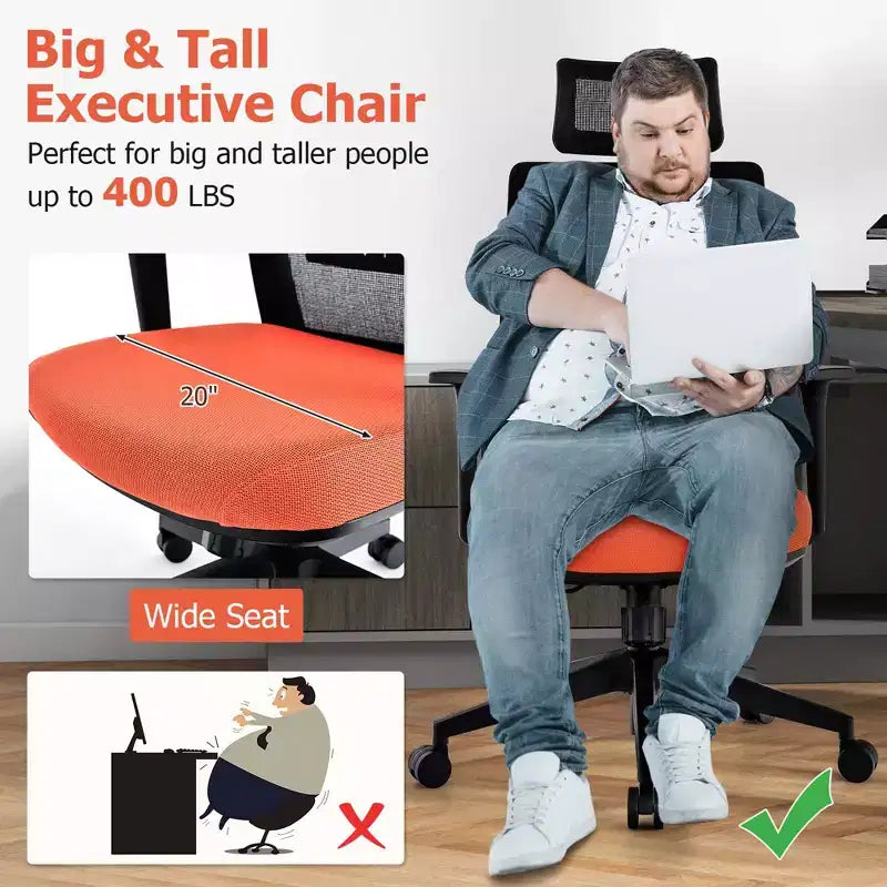 Sedia da Ufficio Ergonomica Girevole in Rete Nera e Arancione, 1 Posto, Capacità 180 kg