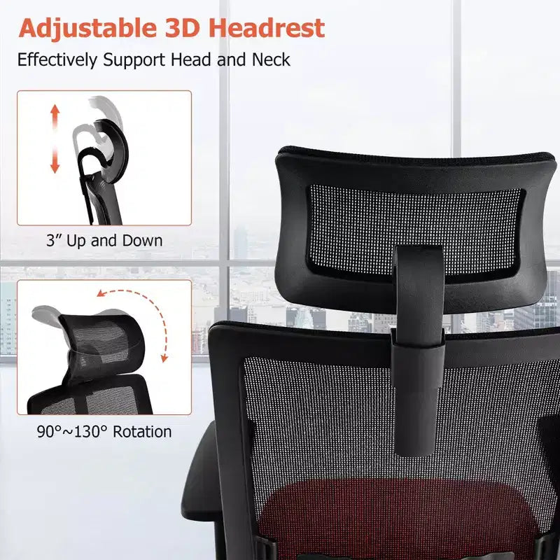 Sedia da Ufficio Ergonomica Girevole in Rete Nera e Arancione, 1 Posto, Capacità 180 kg
