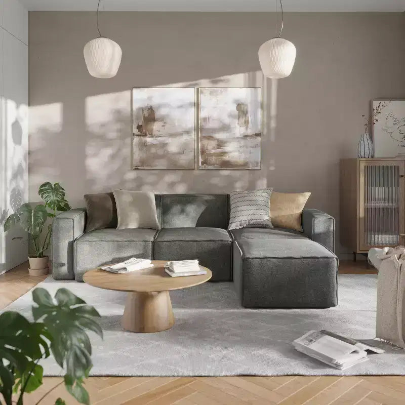 Pouf modulare singolo crema/grigio scuro/grigio