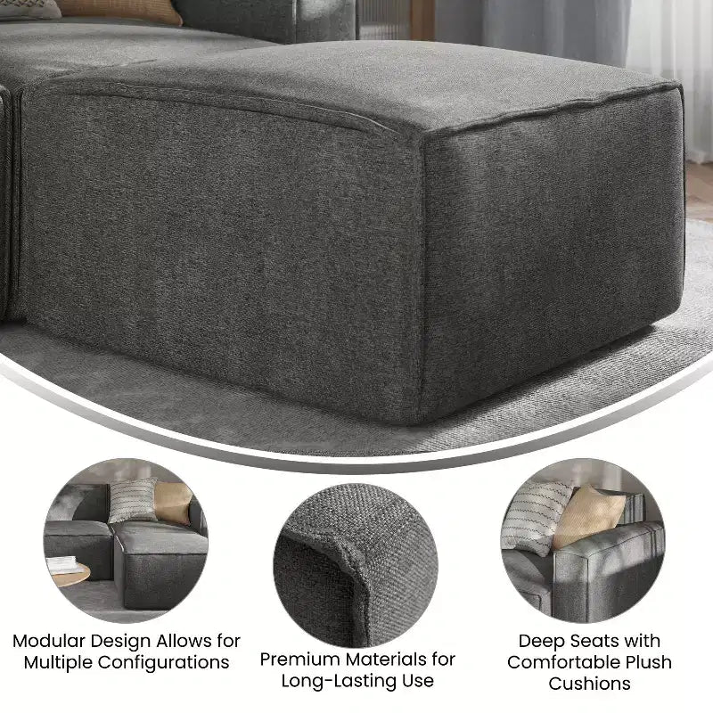 Pouf modulare singolo crema/grigio scuro/grigio