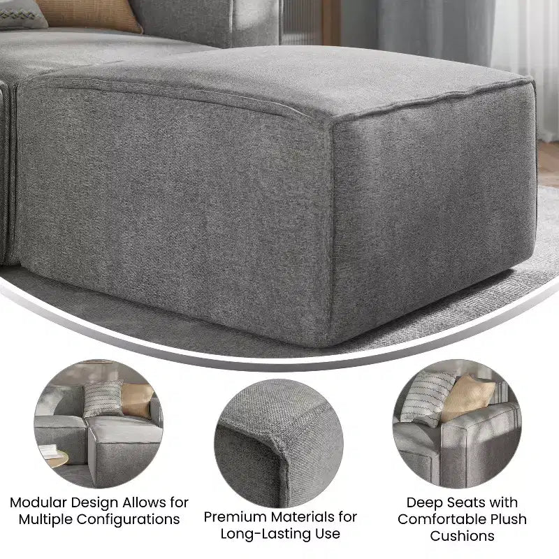 Pouf modulare singolo crema/grigio scuro/grigio