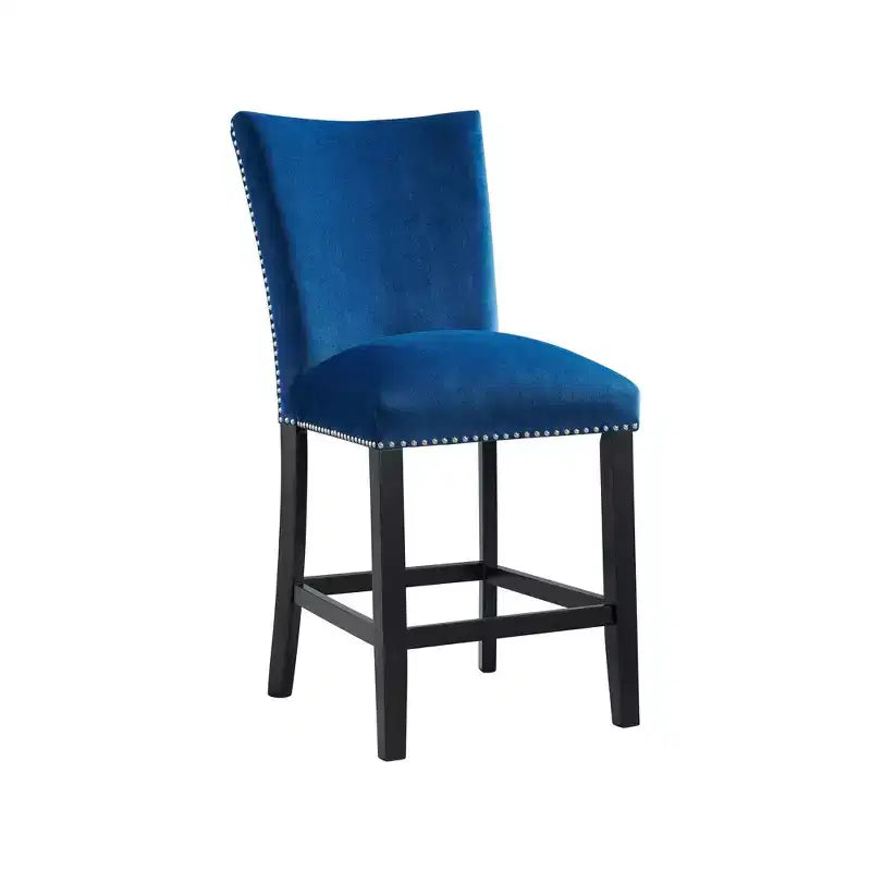 Blue / Gray Velvet Counter Height Barstool, Set of 2