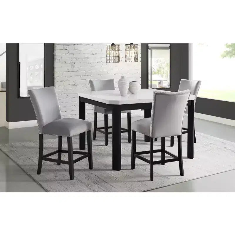 Blue / Gray Velvet Counter Height Barstool, Set of 2