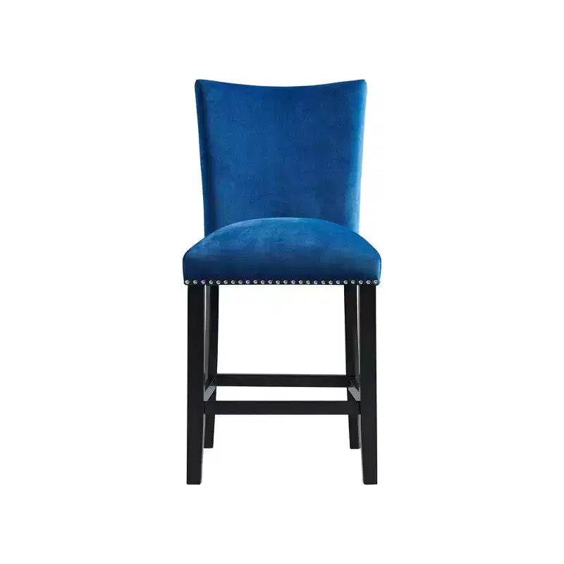 Blue / Gray Velvet Counter Height Barstool, Set of 2