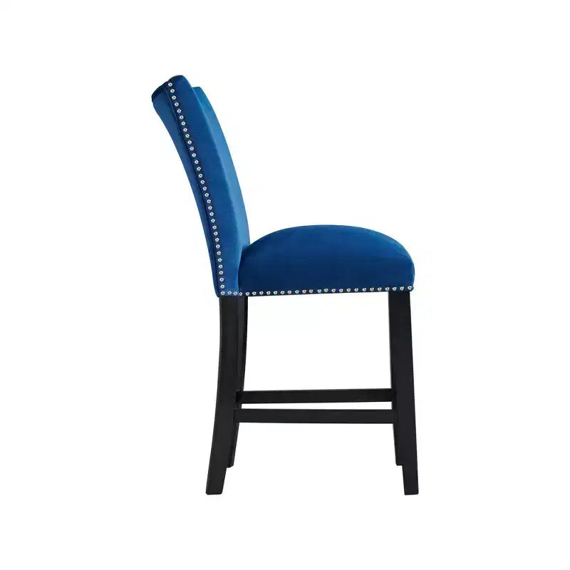 Blue / Gray Velvet Counter Height Barstool, Set of 2