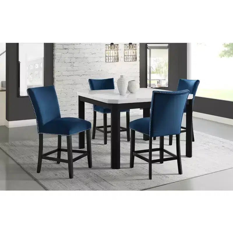 Blue / Gray Velvet Counter Height Barstool, Set of 2