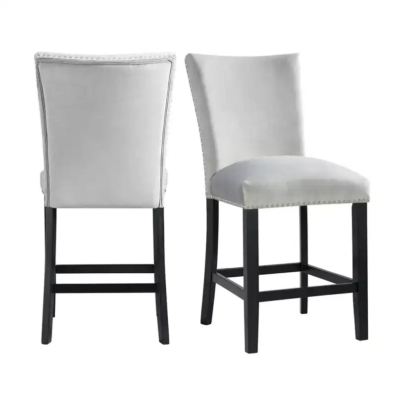 Blue / Gray Velvet Counter Height Barstool, Set of 2